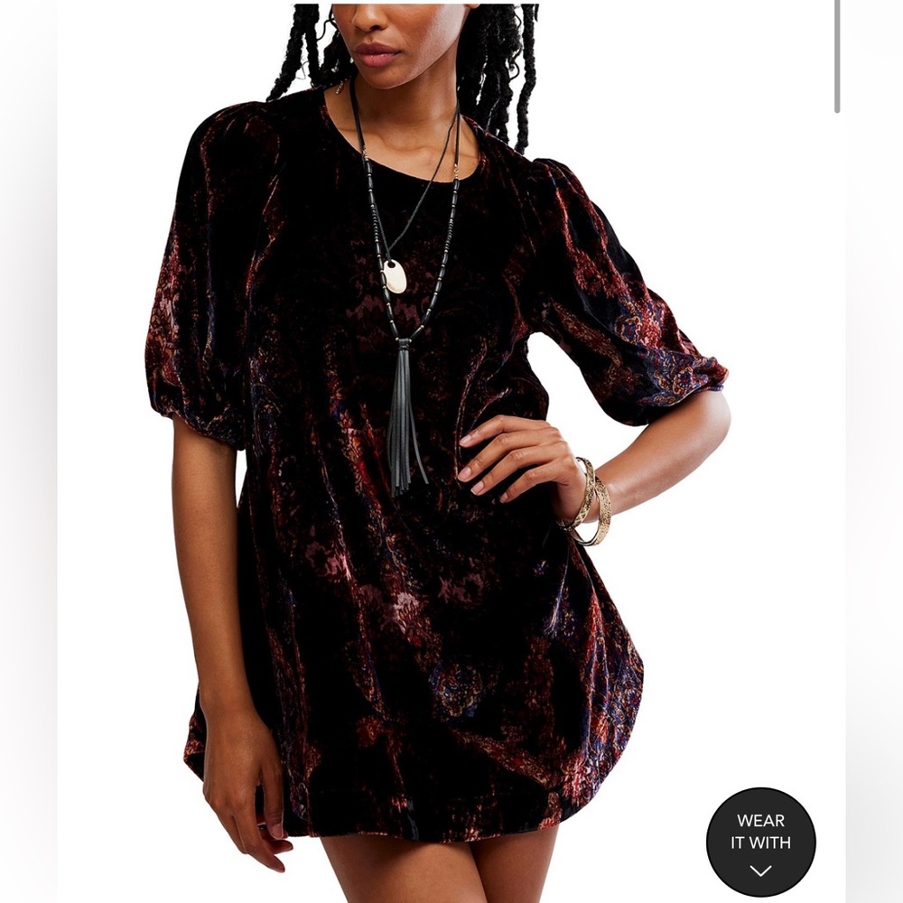 Free People Maye Printed Velvet Tunic Dress NWT XL
